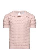 Top Ss Patternknitted With Col Tops T-shirts Short-sleeved Pink Lindex