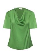 D6Keswick Silk Drapey Top Tops T-shirts & Tops Short-sleeved Green Dan...
