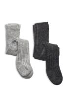 Wool Stocking - Rib 2-Pack Tights Grey Minymo