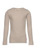 T-Shirt L/S Modal Striped Tops T-shirts Long-sleeved T-shirts Beige Pe...