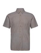 Hudson Aop Stretch Shirt Ss Tops Shirts Short-sleeved Brown Clean Cut ...