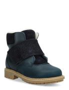 Sigge Print Velcro Boot Vinterstøvletter Med Borrelås Blue Wheat
