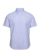 Custom Fit Striped Seersucker Shirt Tops Shirts Short-sleeved Blue Pol...