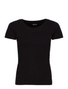 Alba Deep Neck Slim Tee Tops T-shirts & Tops Short-sleeved Black Tamar...