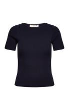Rib Knit Short Sleeve Top Tops T-shirts & Tops Short-sleeved Navy A-Vi...