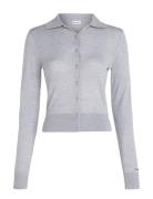 Merino Wool Button Cardi Tops Knitwear Cardigans Grey Calvin Klein