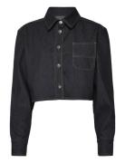 Raw Denim Cropped Boxy Shirt Tops Shirts Long-sleeved Black REMAIN Bir...