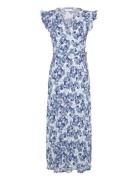 Vipeffi Lira V-Neck S/L Wrap Midi Dress Knelang Kjole Blue Vila