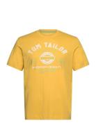 T-Shirt With Logo Print Tops T-shirts Short-sleeved Yellow Tom Tailor