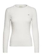 Stretch Cotton Cable C-Neck Tops Knitwear Jumpers White GANT