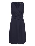 Surplice Jersey Sleeveless Dress Knelang Kjole Navy Lauren Ralph Laure...