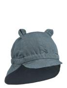 Gorm Linen Sun Hat With Ears Solhatt Blue Liewood