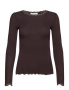 Organic T-Shirt W/ Lace1 Tops T-shirts & Tops Long-sleeved Brown Rosem...