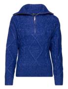 Knitted Zip Sweater Tops Knitwear Jumpers Blue Gina Tricot