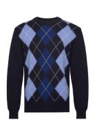 Argyle C- Neck Tops Knitwear Round Necks Navy GANT