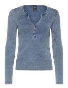 Deep V Indigo Henley Slim L\S Wmn Tops T-shirts & Tops Long-sleeved Bl...