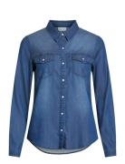 Vibista Denim Shirt-Noos Tops Shirts Long-sleeved Blue Vila