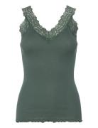 Organic Top W/ Lace Tops T-shirts & Tops Sleeveless Khaki Green Rosemu...