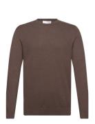 Slhberg Crew Neck Noos Tops Knitwear Round Necks Brown Selected Homme