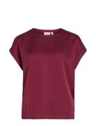 Viellette S/S Satin Top - Noos Tops T-shirts & Tops Short-sleeved Burg...