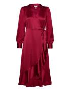 Objsateen Wrap Dress A Fair Knelang Kjole Red Object
