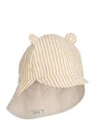 Gorm Reversible Seersucker Sun Hat With Ears Solhatt Yellow Liewood