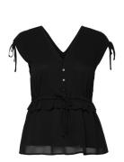 Recycled Polyester Top Tops Blouses Short-sleeved Black Rosemunde