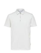 Slhrelax-Terry Ss Zip Polo Ex Tops Polos Short-sleeved White Selected ...