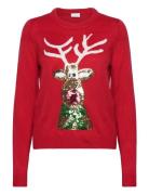 Vicupid L/S Christmas Sequins Knit/Ka Tops Knitwear Jumpers Red Vila