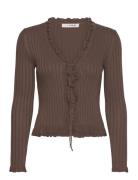 Fabian Tie Cardigan Tops Knitwear Cardigans Brown A-View