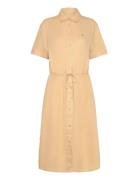 Linen Ss Midi Shirt Dress Knelang Kjole Beige Tommy Hilfiger