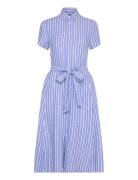 Belted Striped Linen Shirtdress Knelang Kjole Blue Polo Ralph Lauren