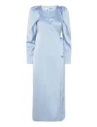 Satin Midi Wrap Dress Knelang Kjole Blue ROTATE Birger Christensen