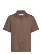 Regular-Fit Shirt With Bowling Neck Tops Shirts Short-sleeved Brown Ma...