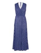Stripe-Print Dress With Bow Maxikjole Festkjole Blue Mango