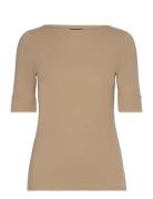 Cotton Boatneck Top Tops T-shirts & Tops Short-sleeved Beige Lauren Ra...