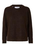 Slflulu Ls Knit O-Neck B Noos Tops Knitwear Jumpers Brown Selected Fem...