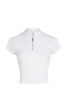 Variegated Rib Half Zip Top Tops T-shirts & Tops Short-sleeved White C...