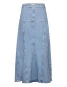 Long Denim Skirt With Seams Knelangt Skjørt Blue Mango