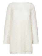 Geometric-Pattern Openwork Dress Kort Kjole Cream Mango