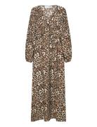 Slfsalli-Damina Ls Aop Ankle Dress B Maxikjole Festkjole Brown Selecte...