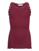 Beatha Silk Top W/ Lace Tops T-shirts Sleeveless Burgundy Rosemunde Ki...