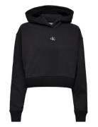 Badge Wide Sleeves Crop Hoodie Tops Sweat-shirts & Hoodies Hoodies Bla...