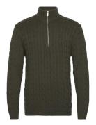 Slhryan Structure Half Zip Tops Knitwear Half Zip Jumpers Khaki Green ...