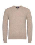 Lambswool V Neck Tops Knitwear V-necks Beige Hackett London