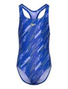 Girls Hyperboom Allover Medalist Sport Swimsuits Blue Speedo