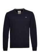 Superfine Lambswool V-Neck Tops Knitwear V-necks Navy GANT