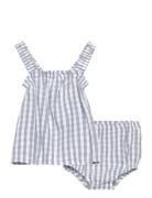 Gingham-Check Dress And Nappy Cover Sets Sets With Short-sleeved T-shi...