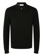 Slhberg Ls Half Zip Polo Noos Tops Knitwear Half Zip Jumpers Black Sel...