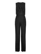 Ronnie Pleated V Neck Jumpsuit Bottoms Jumpsuits Black French Connecti...